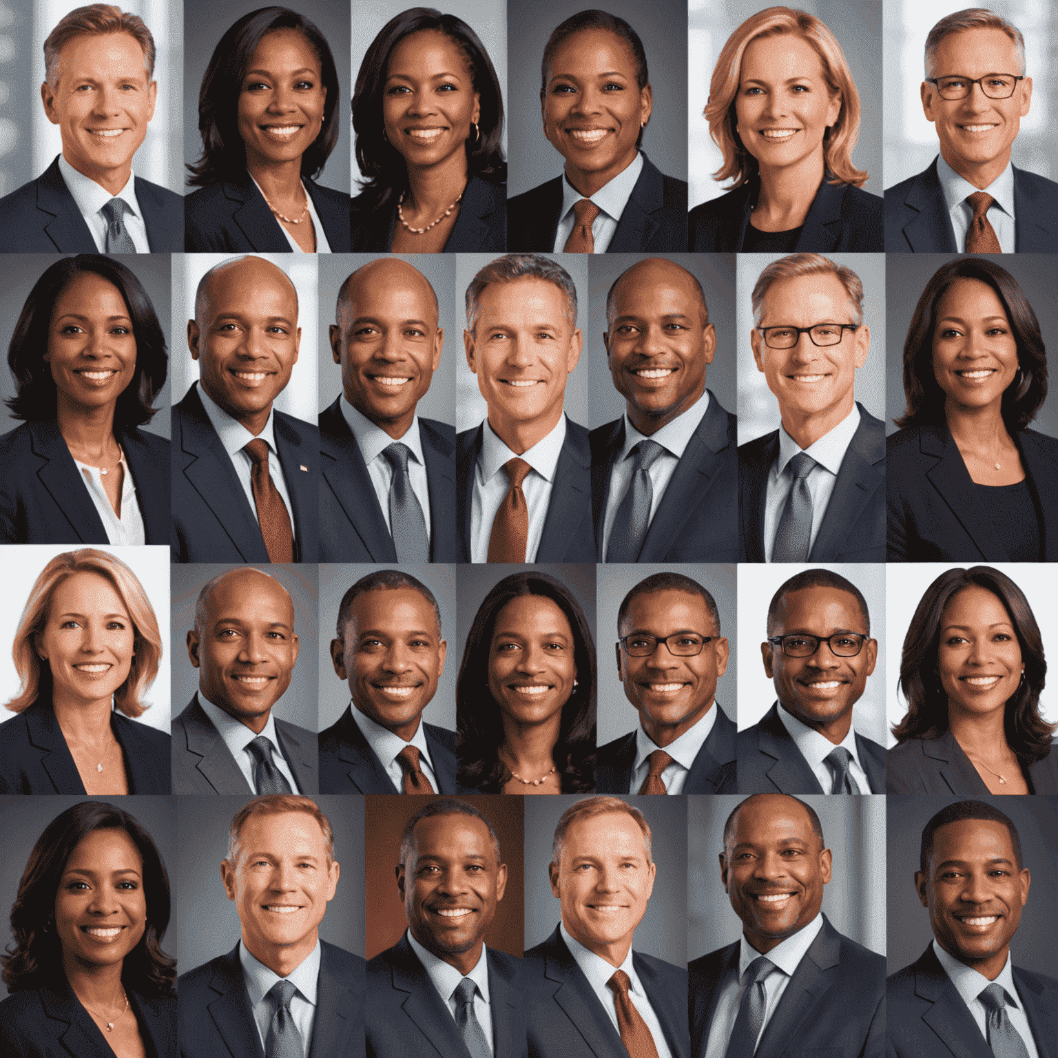 A montage of successful executive placements, showing diverse leaders in various industries, symbolizing Affinity's wide-reaching executive search capabilities.