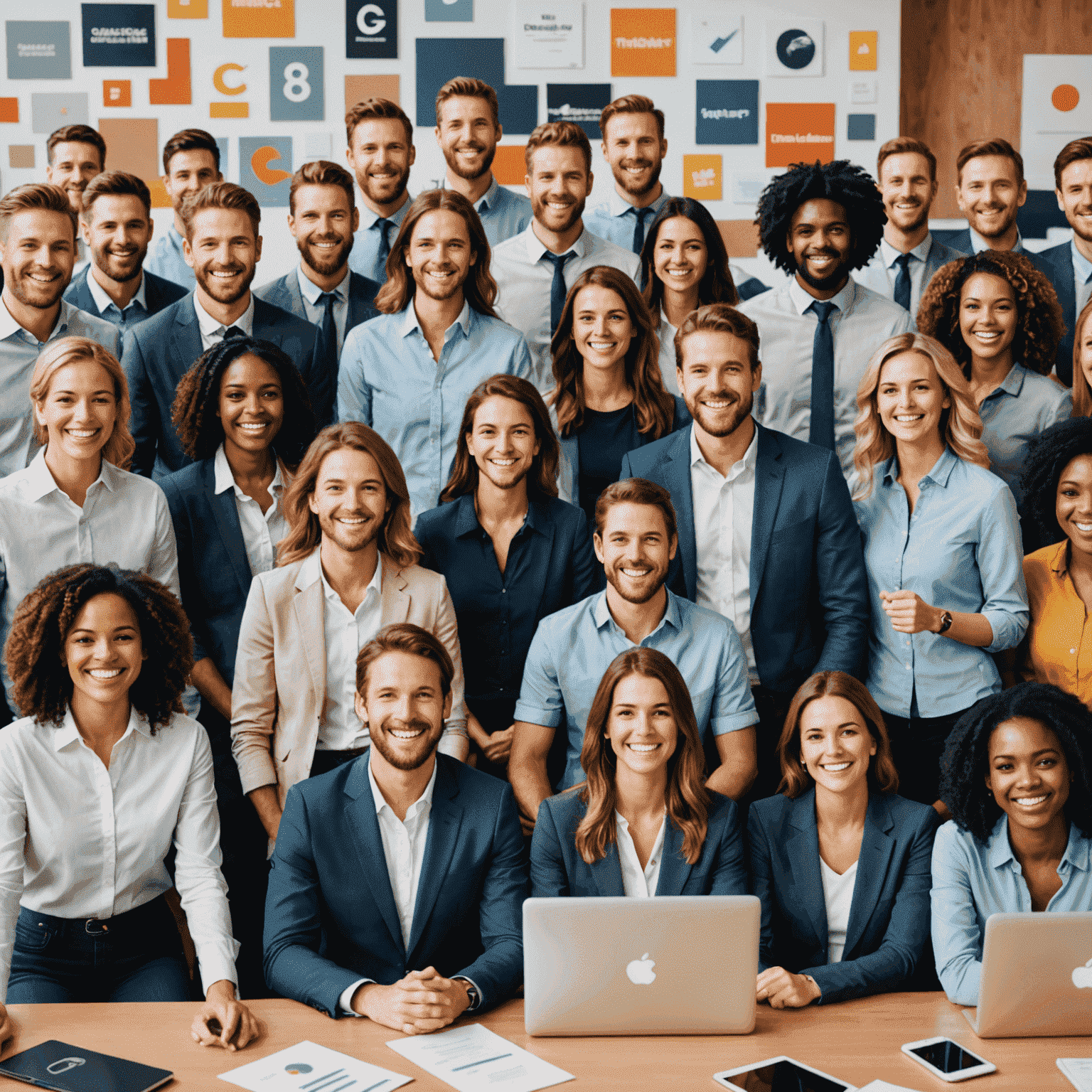 A collage of happy employees, company logo, and office culture, representing strong employer branding